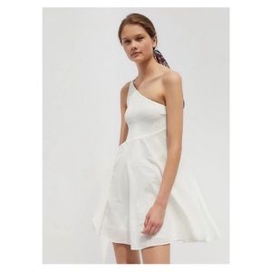 UO Dahlia Asymmetrical Smocked Mini Dress